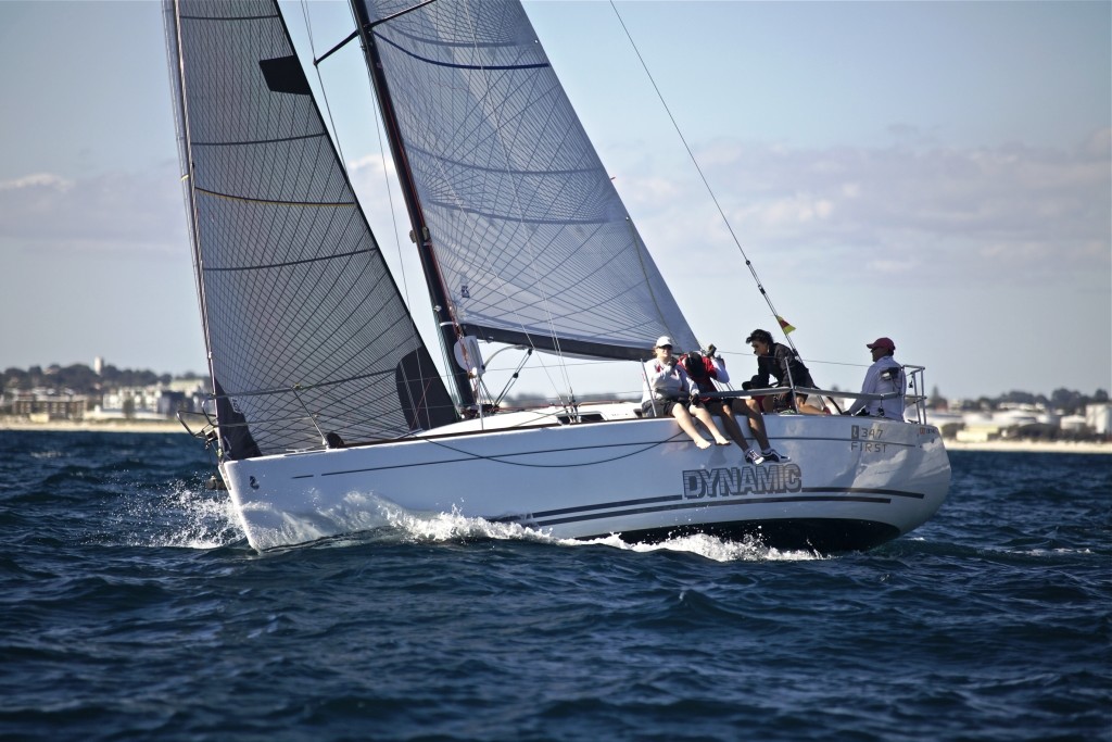 Victoria’s secret?  Dynamic unveiled her new “fishnet” jib to good effect.   © Bernie Kaaks - copyright